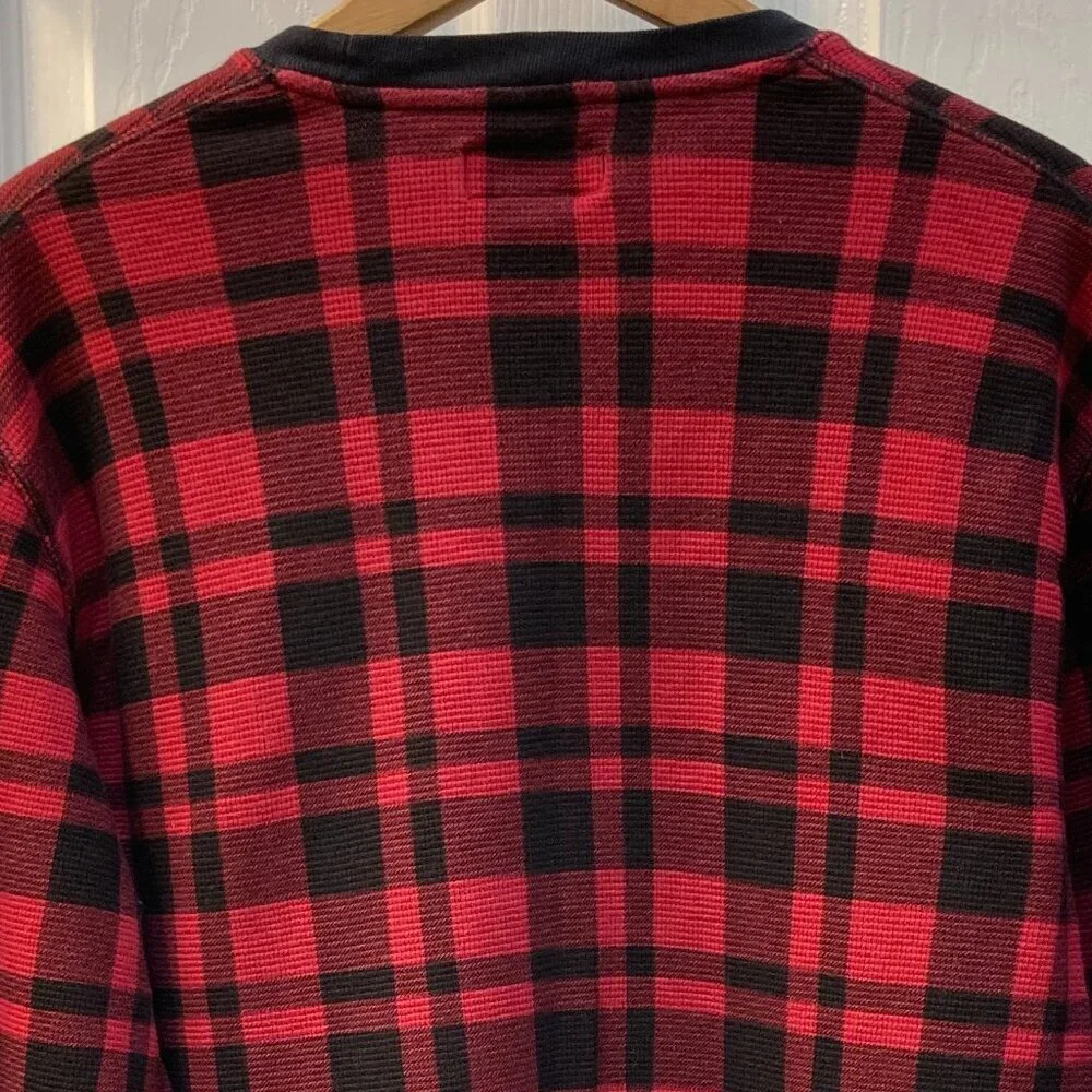 Polo Ralph Lauren Long Sleeve Waffle Knit Thermal Shirt Red Black Plaid Large